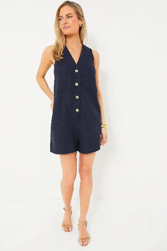 Navy Textured Myla Romper