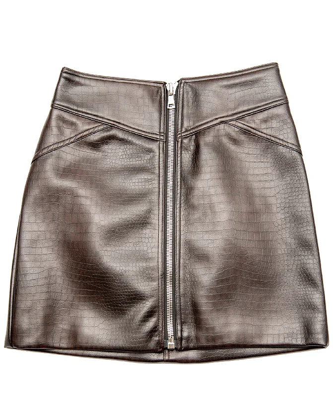 CHESTNUT CROC VEGAN LEATHER SKIRT