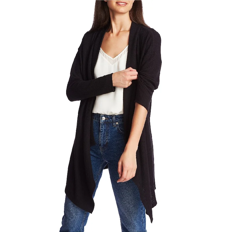 1.STATE Womens Waffle Knit Cardigan Sweater, Black, Small