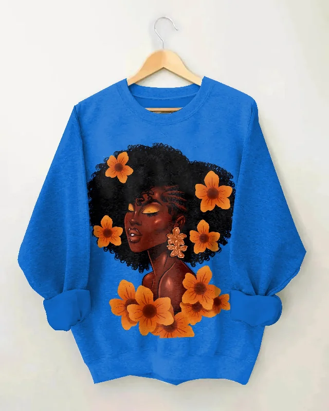 Afro Girl with Flowers Crewneck Sweatshirt