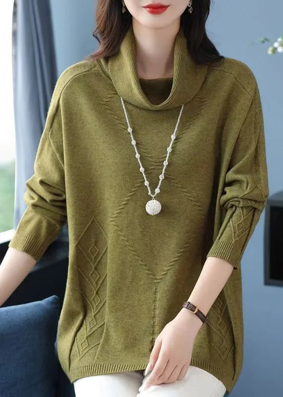 Classy Green Hign Neck Thick Woolen Sweaters Winter