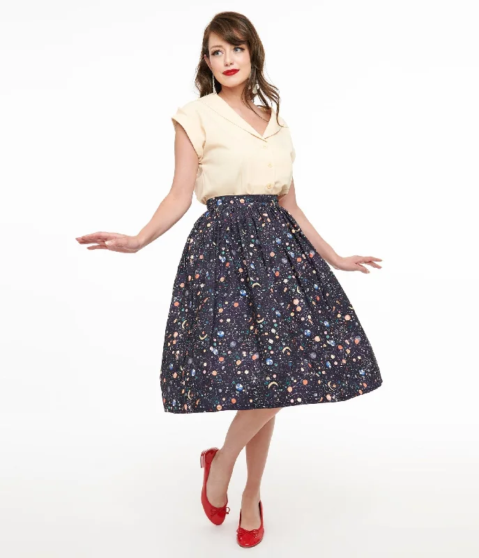 Unique Vintage Space Print Gellar Swing Skirt