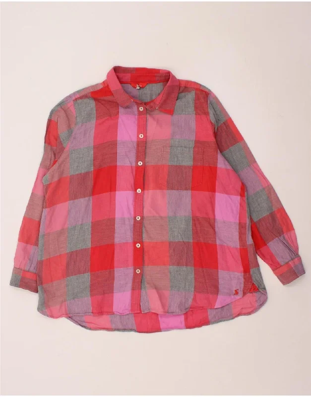 JOULES Womens Shirt UK 16 Large Pink Check Cotton