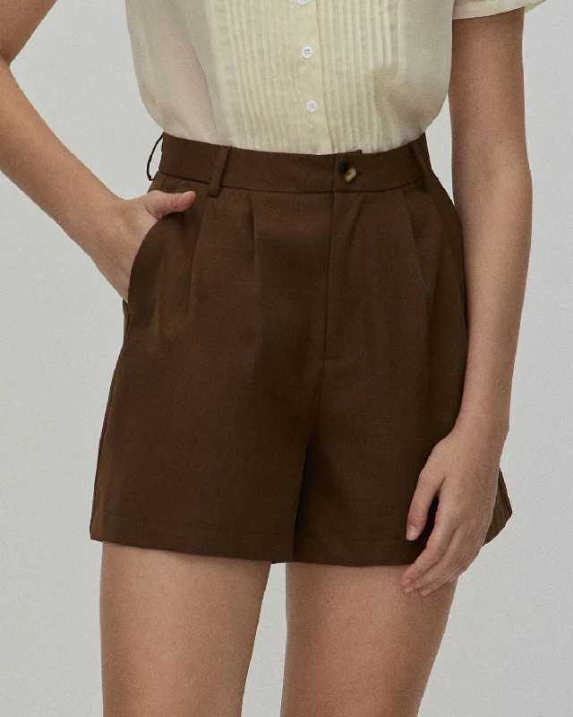 The Coffee Pleated High-Waisted Wide Leg Shorts