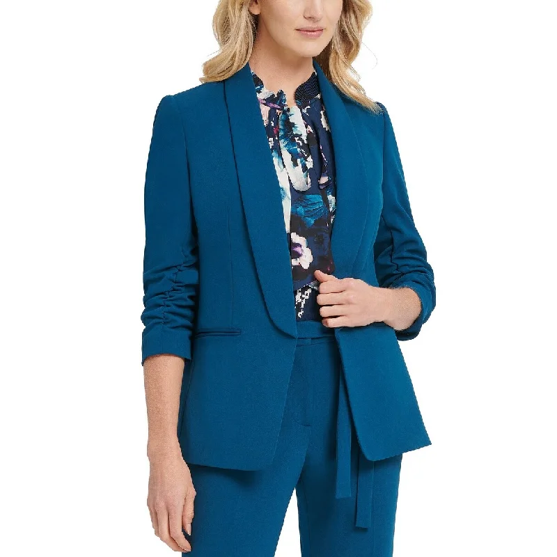 DKNY Women's Ruched-Sleeve Open-Front Blazer Blue Size 6