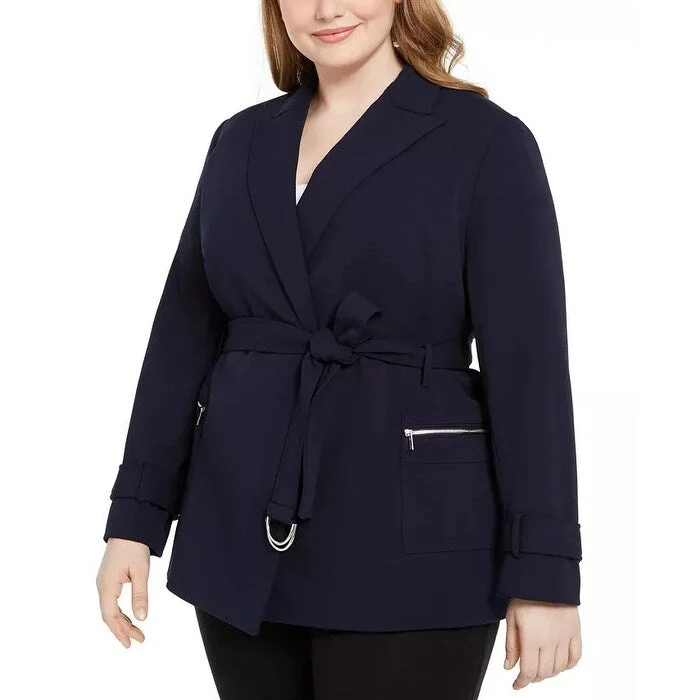 Calvin Klein Women's Plus Tie Belt Blazer Blue Size 3X