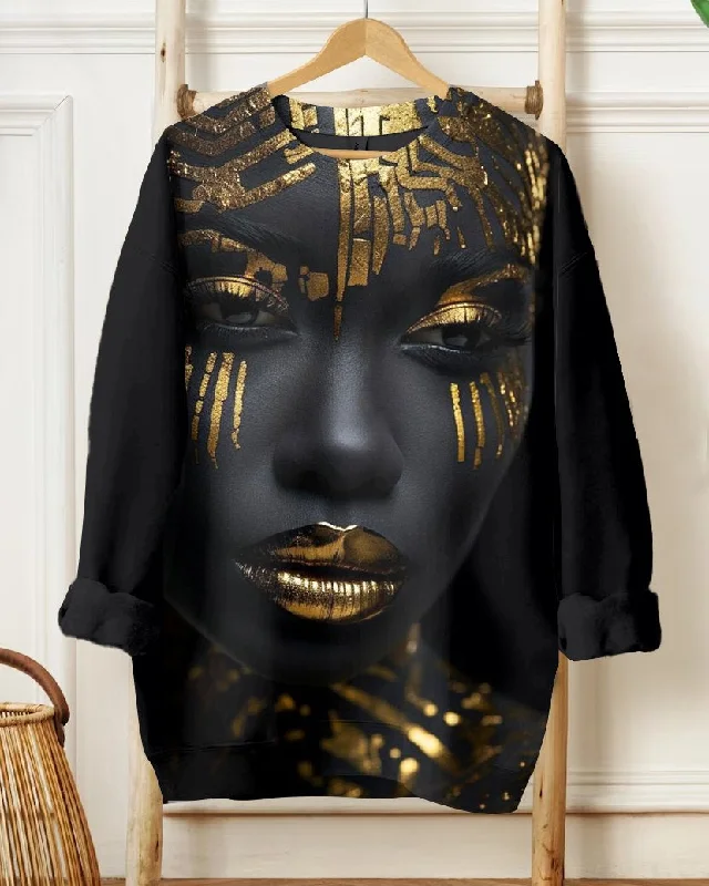 Golden Tattoo Tribal Woman Long Sleeve Sweatshirt