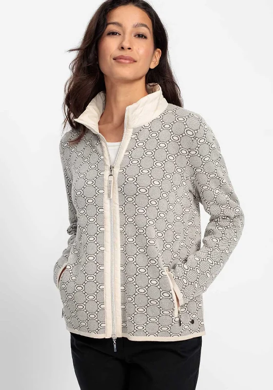 Olsen Geometric Print Zip Up Jacket, Grey