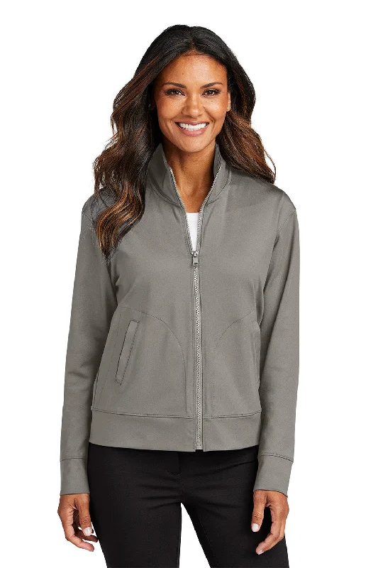 Port Authority Womens C-FREE Double Knit Moisture Wicking Full Zip Sweatshirt w/ Pockets - Smoke Grey - New