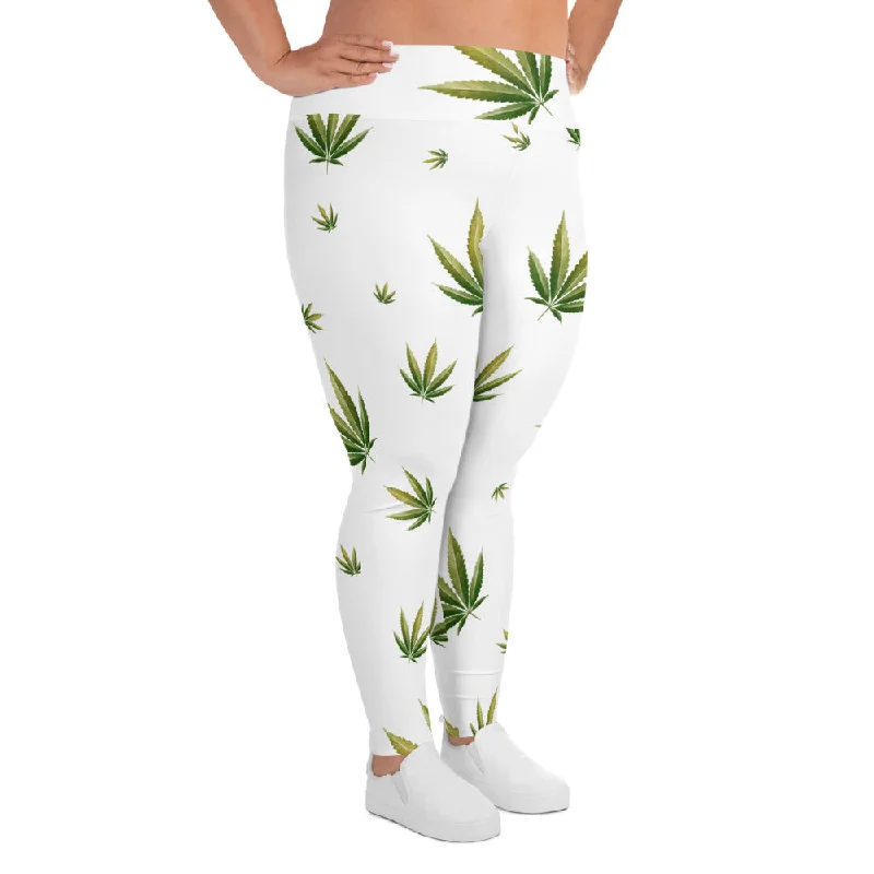 White Cannabis  Plus Size Leggings