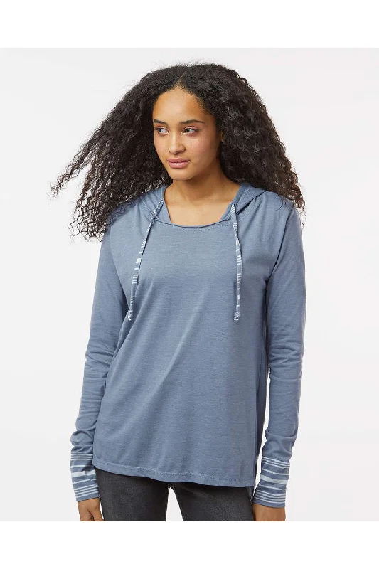 MV Sport Womens Heathered Jersey Hooded T-Shirt Hoodie - Stonewashed Blue