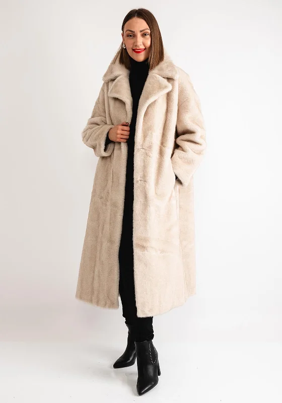 Serafina Collection Faux Fur Long Coat, Beige