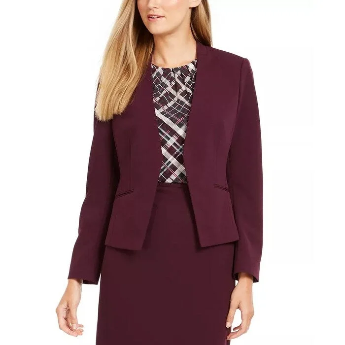 Calvin Klein Women's Asymmetrical Open Front Soft Crepe Blazer Purple Size 2 Petite - 2 Petite