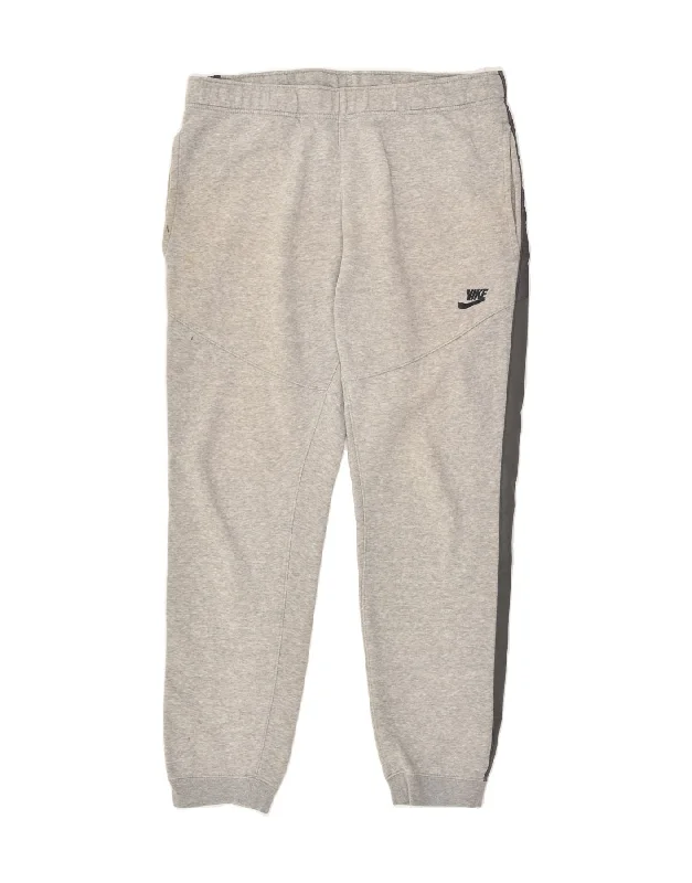 NIKE Womens Tracksuit Trousers Joggers UK 14 Medium Grey Cotton