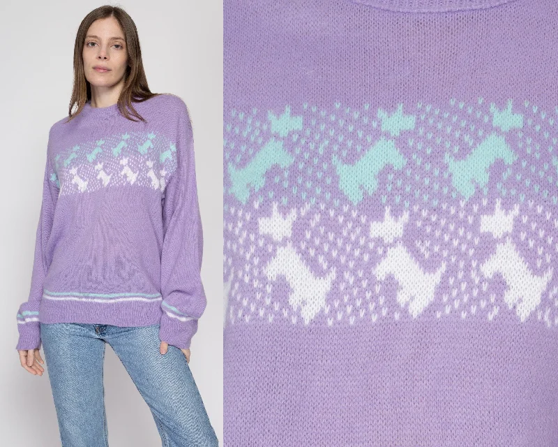 Large 80s Lilac Scottie Dog Oversize Sweater