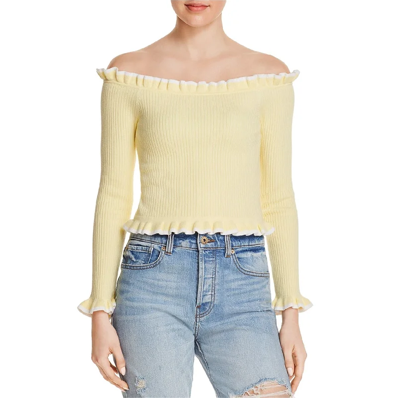 Parker Womens Off the Shoulder Knit Sweater, Yellow, Small