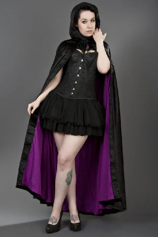 Gothic Hooded Cape In Black Velvet And Satin Lining