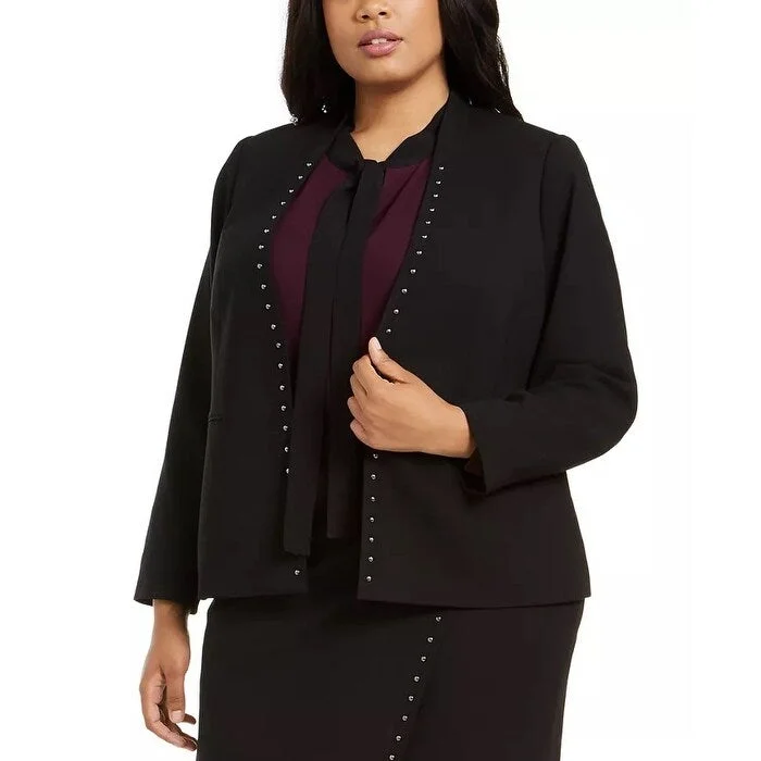 Calvin Klein Women's Studded Trim Open Front Blazer Black Size 22W