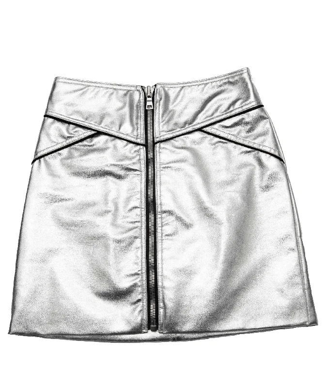 METALLIC SILVER VEGAN LEATHER MINI SKIRT