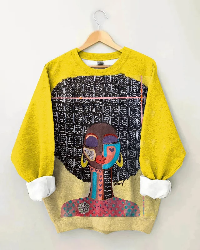 Afro Girl Illustration Long Sleeve Sweatshirt