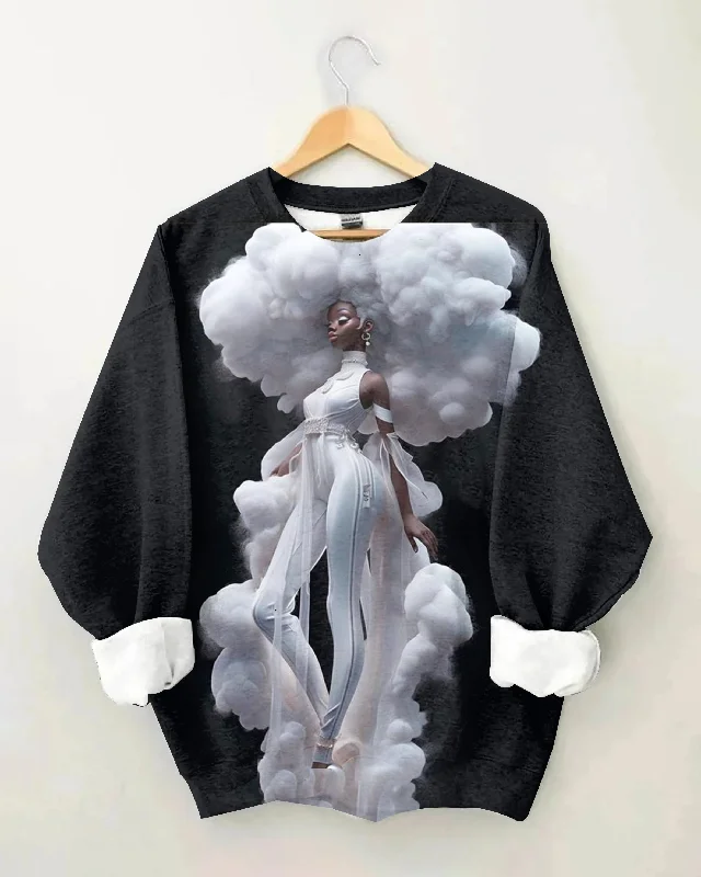 Cloud Black Girl Illustration Long Sleeve Sweatshirt