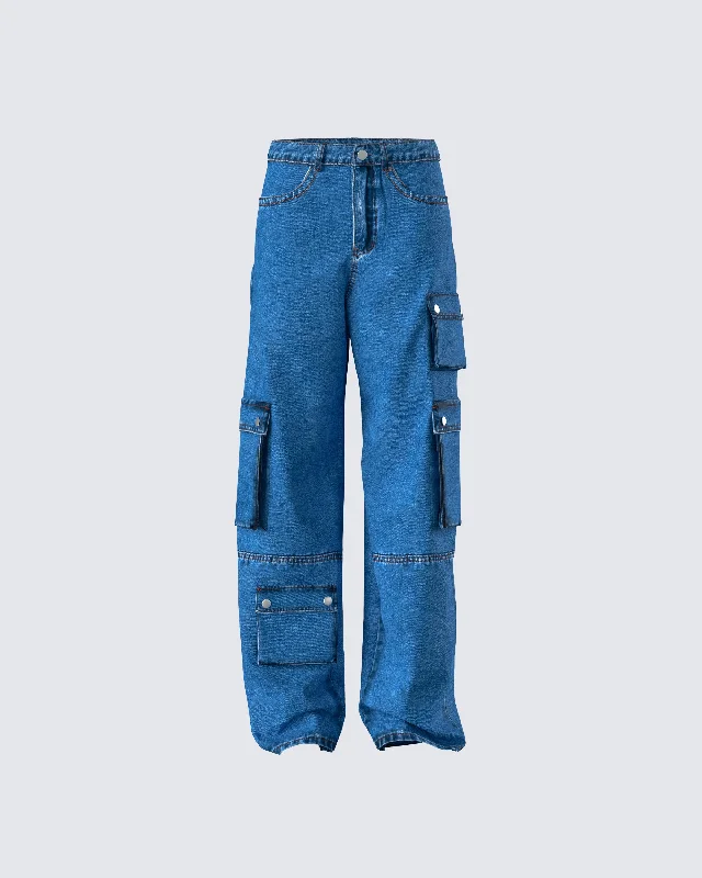 Agnetha Blue Denim Cargo Pant