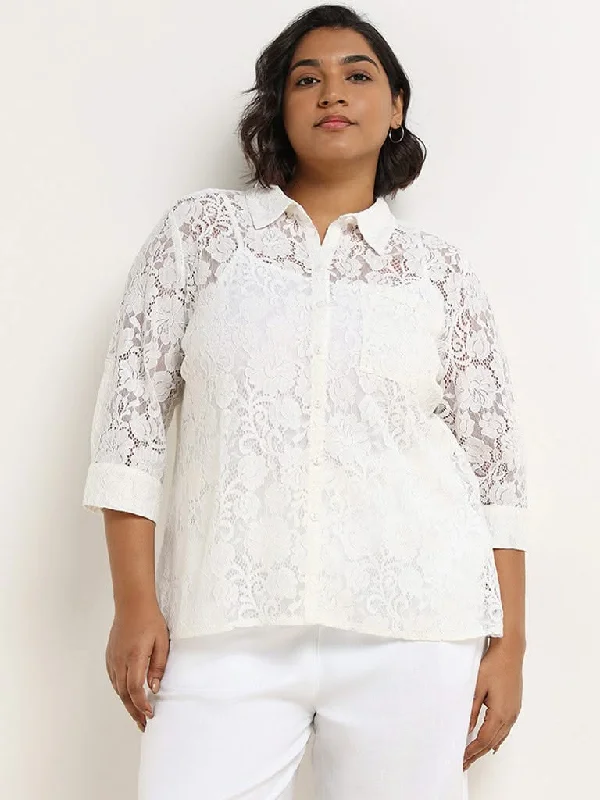 Gia White Schiffli Shirt with Camisole