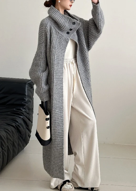 Unique Grey Peter Pan Collar Button Woolen Knit Cardigans Winter