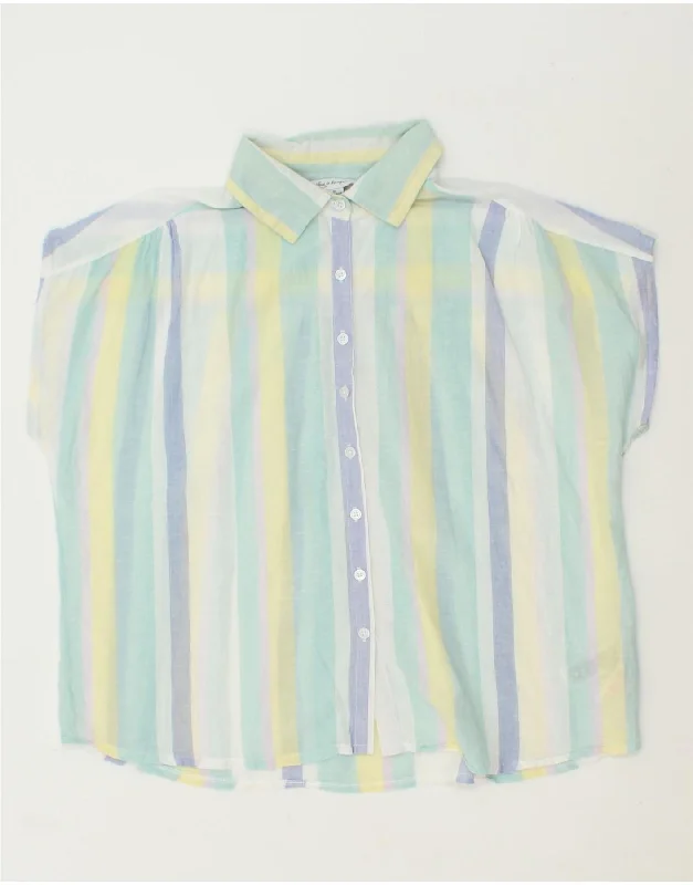 VINTAGE Womens Shirt Blouse UK 14 Medium Multicoloured Striped Cotton