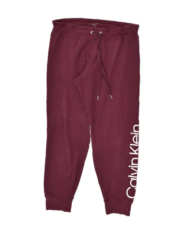 CALVIN KLEIN Womens Tracksuit Trousers Joggers UK 16 Large Burgundy Cotton