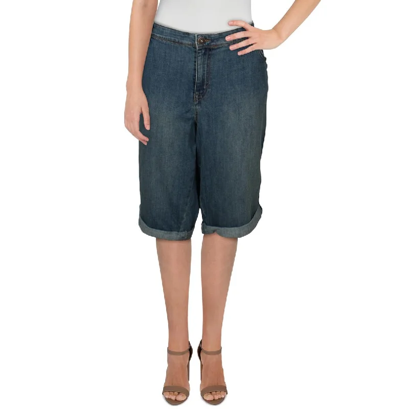 Plus Womens Denim Cuffed Skimmers