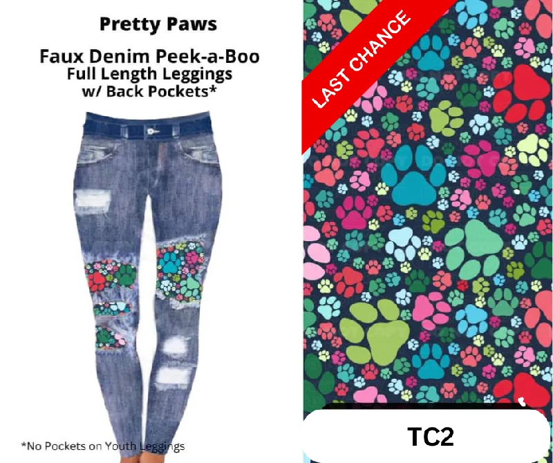 Pretty Paws Faux Denim Full Length Peekaboo Leggings