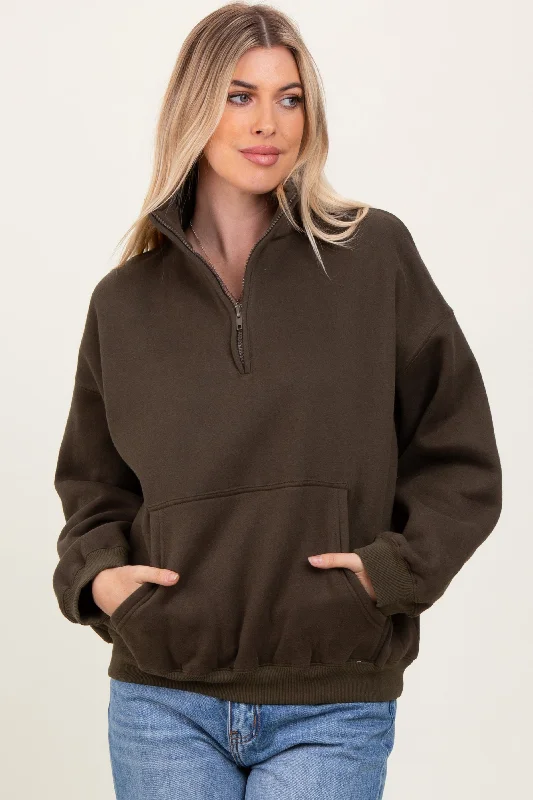 Olive Fleece Oversized Half Zip Pullover