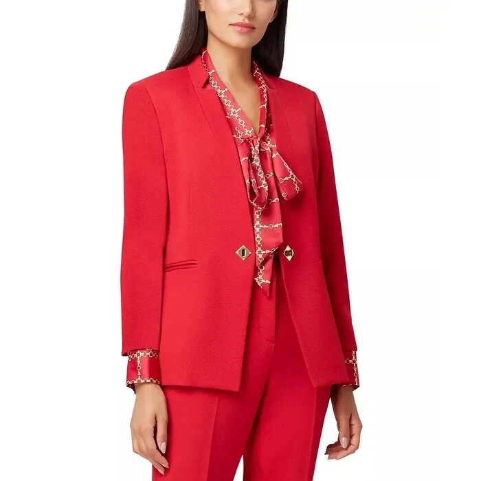 Tahari A SL Women's Notched Collar Single Button Blazer Red Size 12 P - 12 Petite