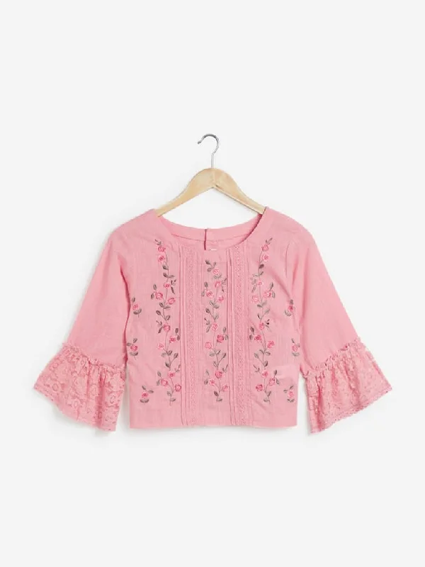 Bombay Paisley Pink Embroidered Ethnic Crop-Top