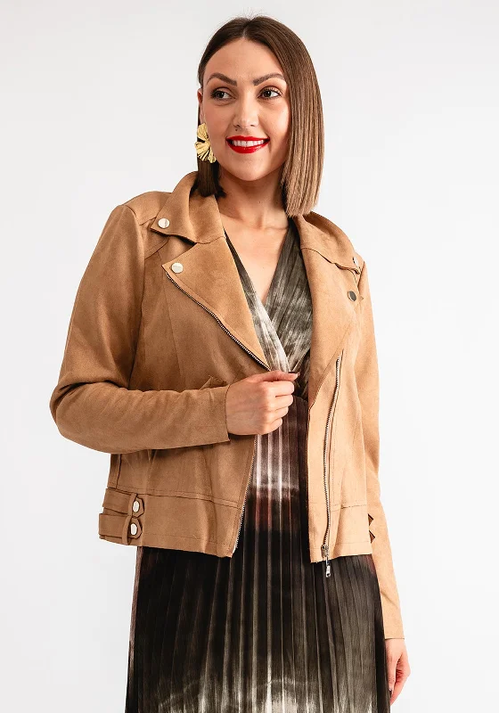 Serafina Collection Faux Suede Biker Jacket, Camel