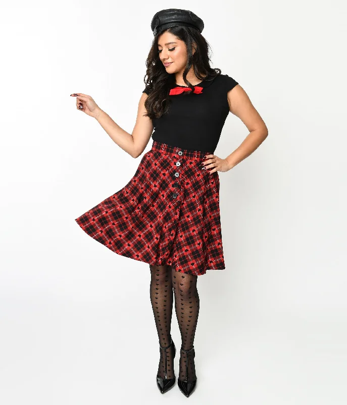 Hell Bunny Red & Black Heart Plaid Date Night Skirt