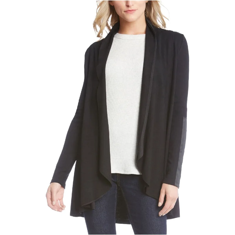 Karen Kane Womens Leather-Trim Cardigan Sweater, Black, X-Small