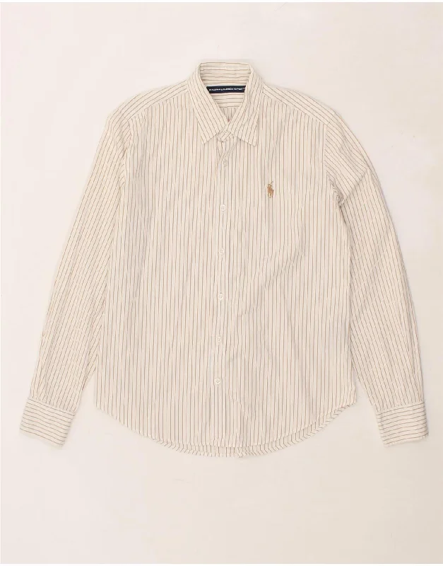 RALPH LAUREN Womens Shirt US 6 Medium White Pinstripe Cotton