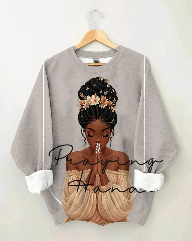 The Art of Prayer African American Women Cotton Long Sleeve Sweatshirt