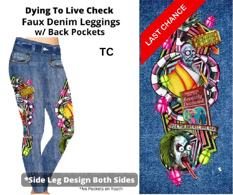 Dying To Live Check Full Length Faux Denim w/ Side Leg Designs