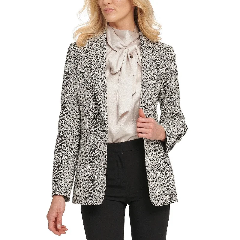 DKNY Women's Animal Print Single-Button Blazer White Size 12 Petite - 12 Petite