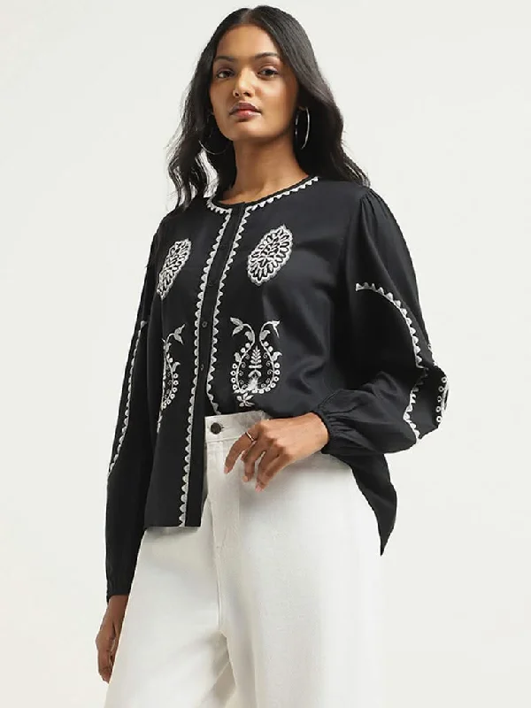 LOV Black Embroidered Shirt