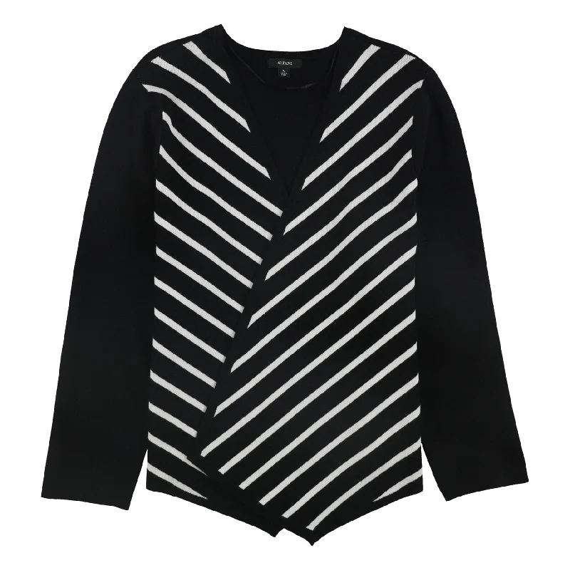 Alfani Womens Striped Open Front Cardigan Sweater, Black, X-Large