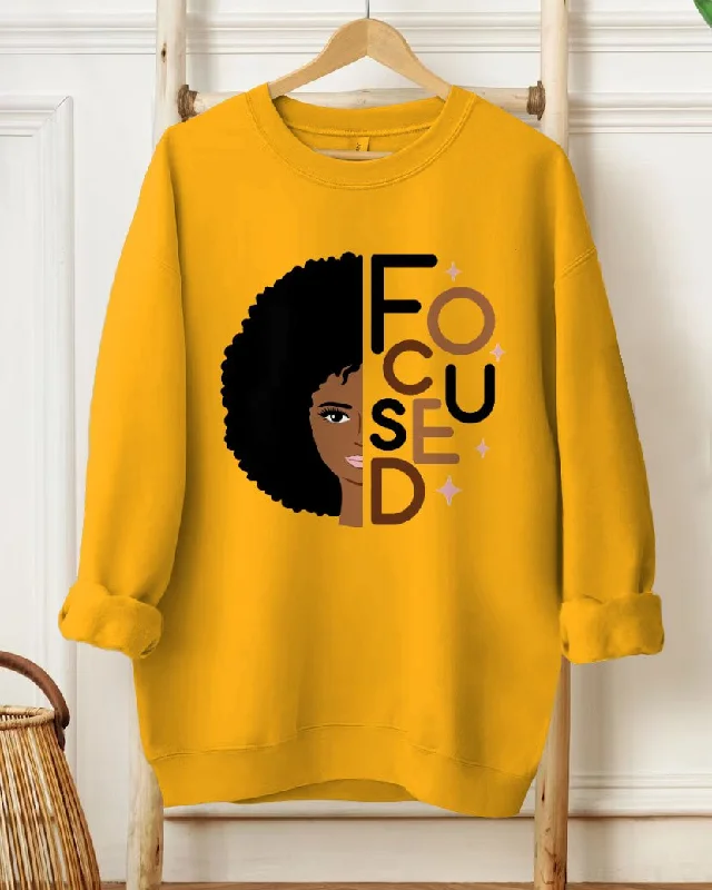 Focused Black Woman Long Sleeve Sweatshirt