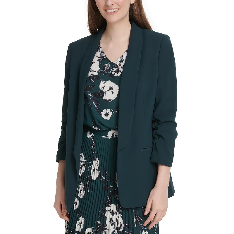 DKNY Women's Ruched-Sleeve Open-Front Blazer Green Size 2