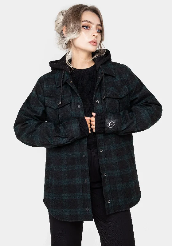 Trellis Hooded Pocket Wool Blend Check Shacket