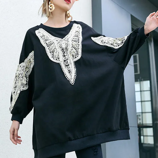 DIY black cotton Tunic Fine Inspiration o neck embroidery Plus Size Clothing shirt