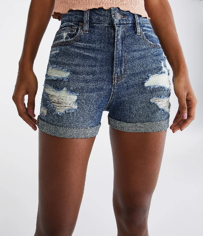 Aeropostale Curvy High-Rise Denim Midi Shorts