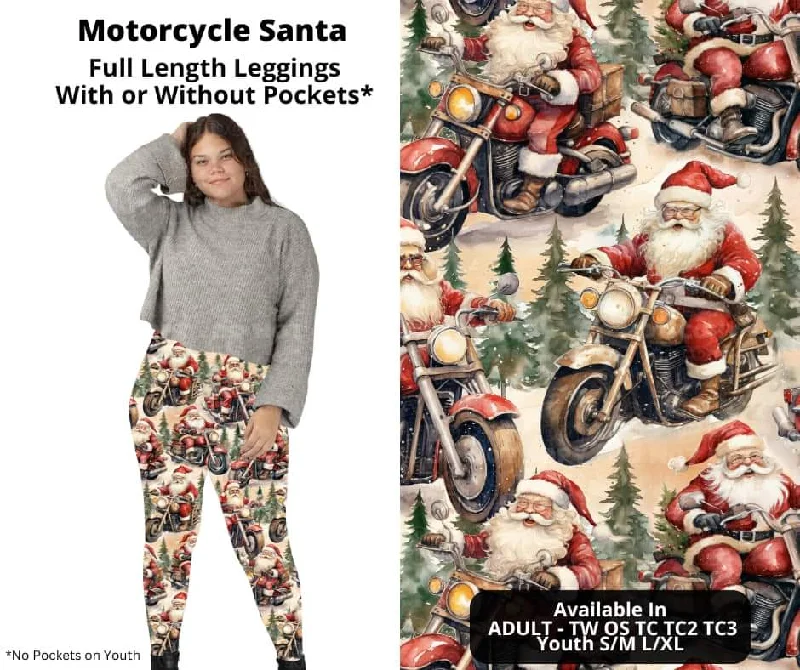 Motorcycle Santa Full Length Leggings w/ Pockets